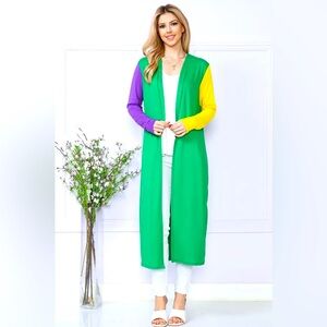 Purple, Green, and Gold Mardi Gras Full Length Cardigan